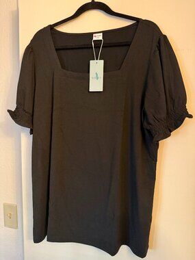 Wiholl Black Square Neck Puff Sleeve Blouse NWT XXL